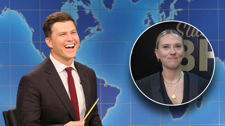 SNL’s Colin Jost uncomfortably tells ruthless jokes about wife Scarlett Johansson as she watches backstage